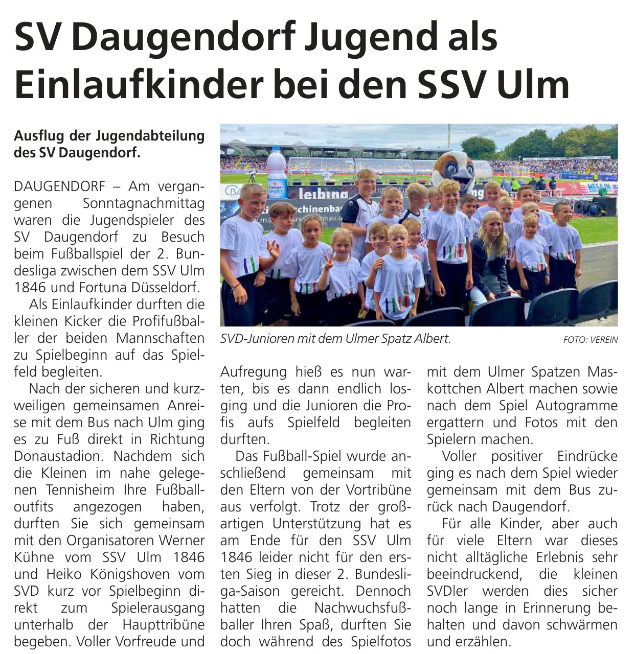 SVD Jugend als Einlaufkinder bei den Ulmer Spatzen